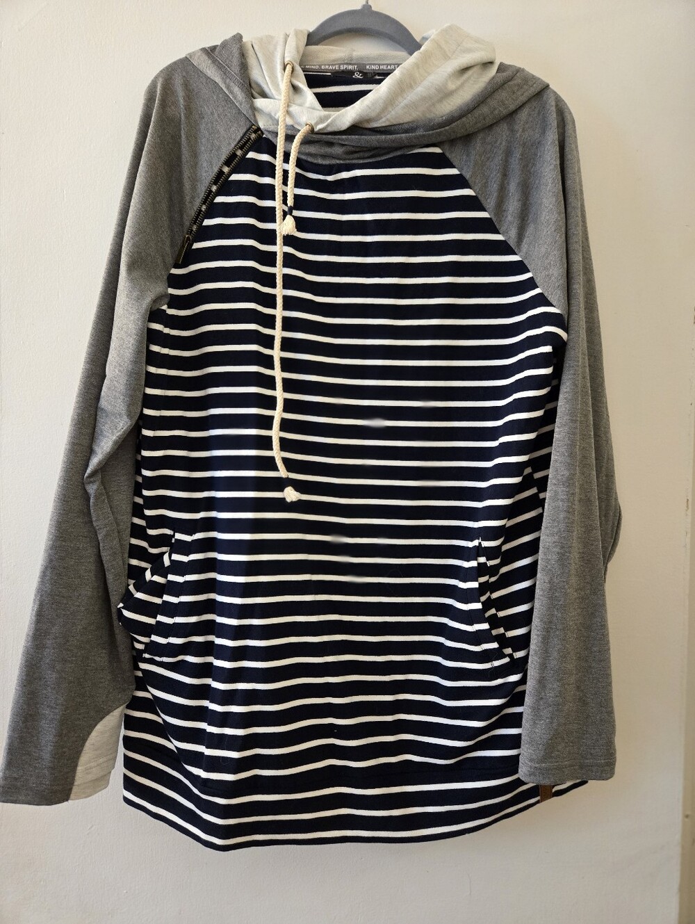 Striped Navy & Gray Dpuble Hooded Pullover